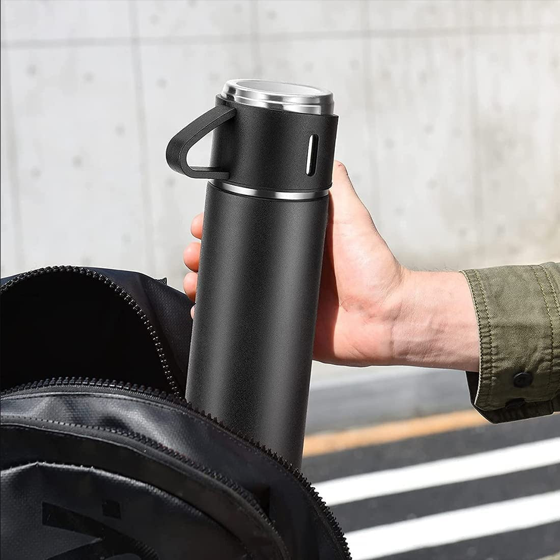 Stainless Steel Vacuum Flask Set with 3 Steel Cups Combo for Coffee Hot Drink and Cold Water Flask Ideal Gifting Travel Friendly Latest Flask Bottle. (500ml) Stainless Steel Vacuum Flask Set with 3 Steel Cups Combo for Coffee Hot Drink and Cold Water Flask Ideal Gifting Travel Friendly Latest Flask Bottle. (500ml)
